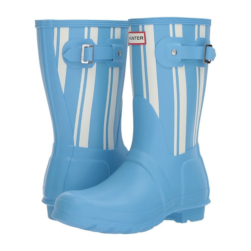 Hunter Short Blue/White Stripe Rain Boots - Size 9